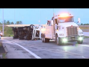 Cleanup continues after semi overturns on I-475 ramp
